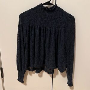 Anthropology turtle neck see through lace top